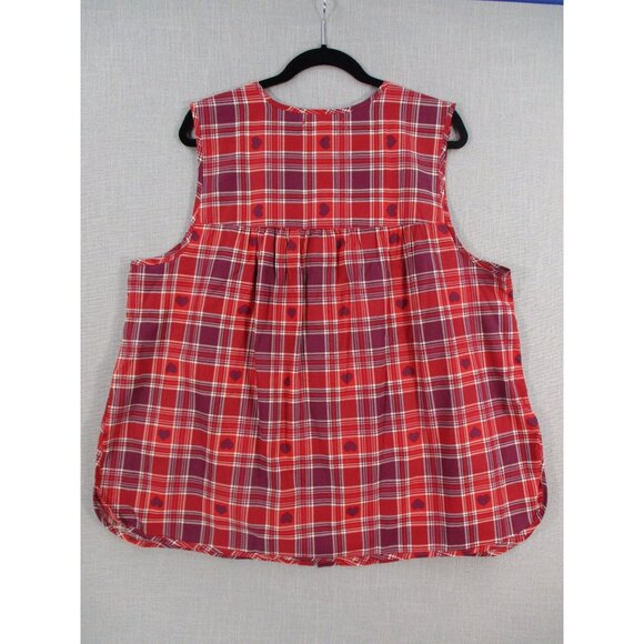 Only Necessities Womens Size L Red Plaid Sleeveless Button-Down Tunic Top - Picture 7 of 11